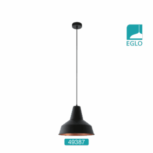 1 Light Ceiling Pendant Light In Black With Copper Inside
