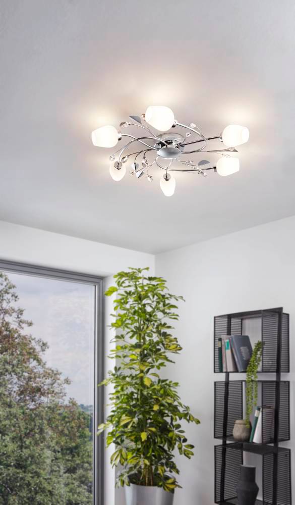 Chrome & Crystal 6 Shade LED Ceiling Light - Image 2